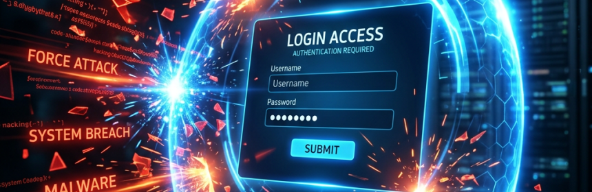 Digital shield protecting a login screen from hacking and malware attacks